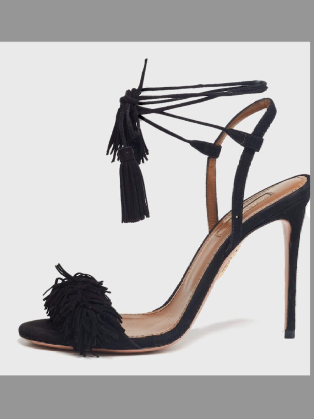 Aquazzura Suede "Wild Thing" Suede Tassel Black Sandals SZ 36 New